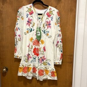 142. Farm Rio Floral Embroidered Dress with Colorful Patterns